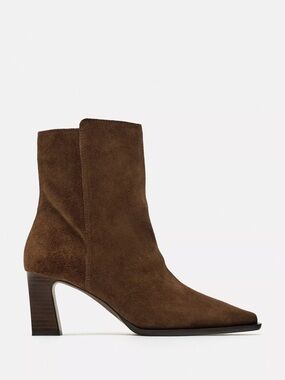 Zara Dark Brown Suede Mid-Calf Ankle Boots